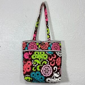 Vera Bradley Lola Shoulder Tote Bag Quilted Vintage Floral Cotton Brown Paisley
